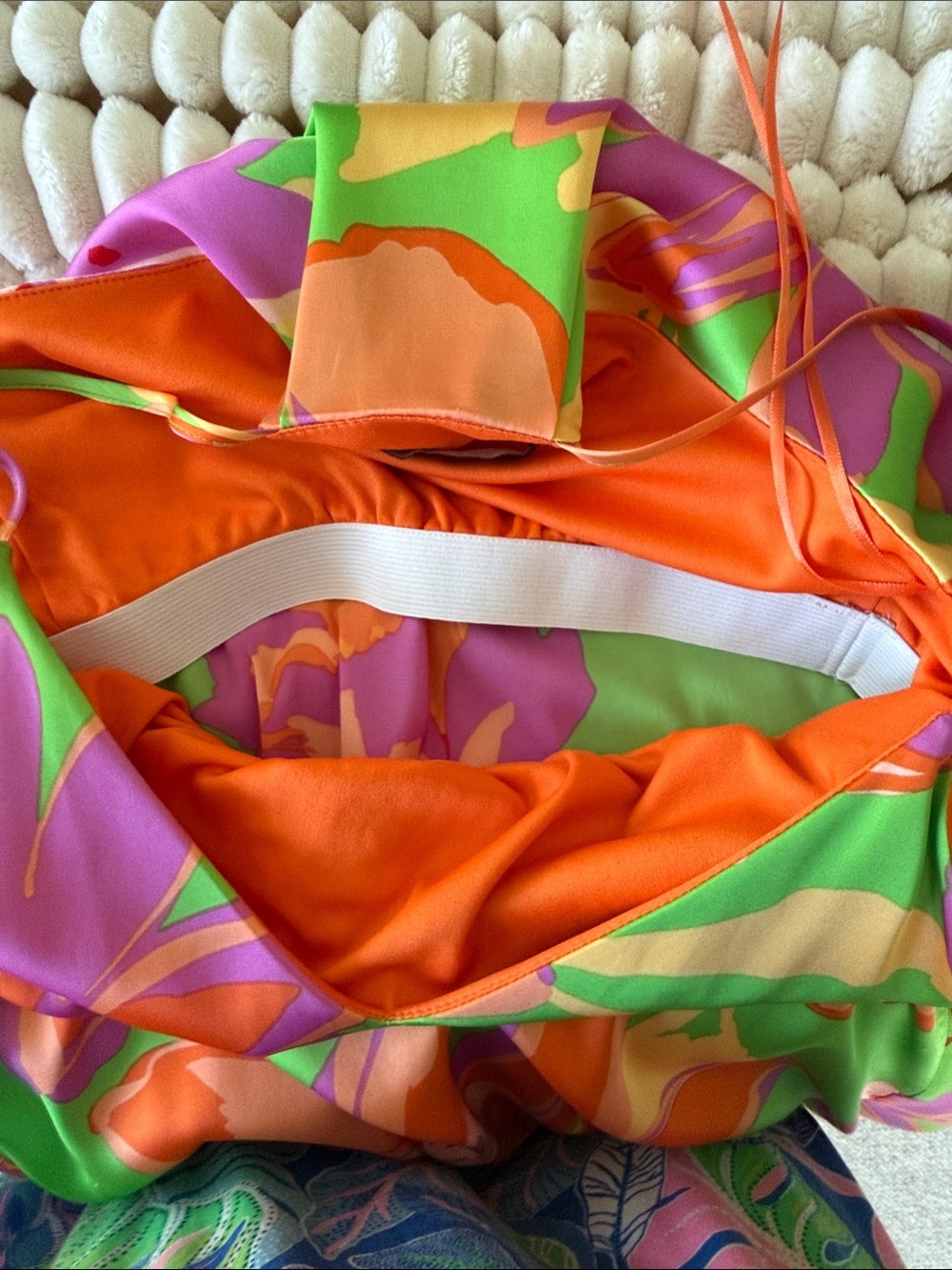 Chetta B Green Floral Slip Dress with Orange, Pink & Purple Blooms - Picture 6 of 7